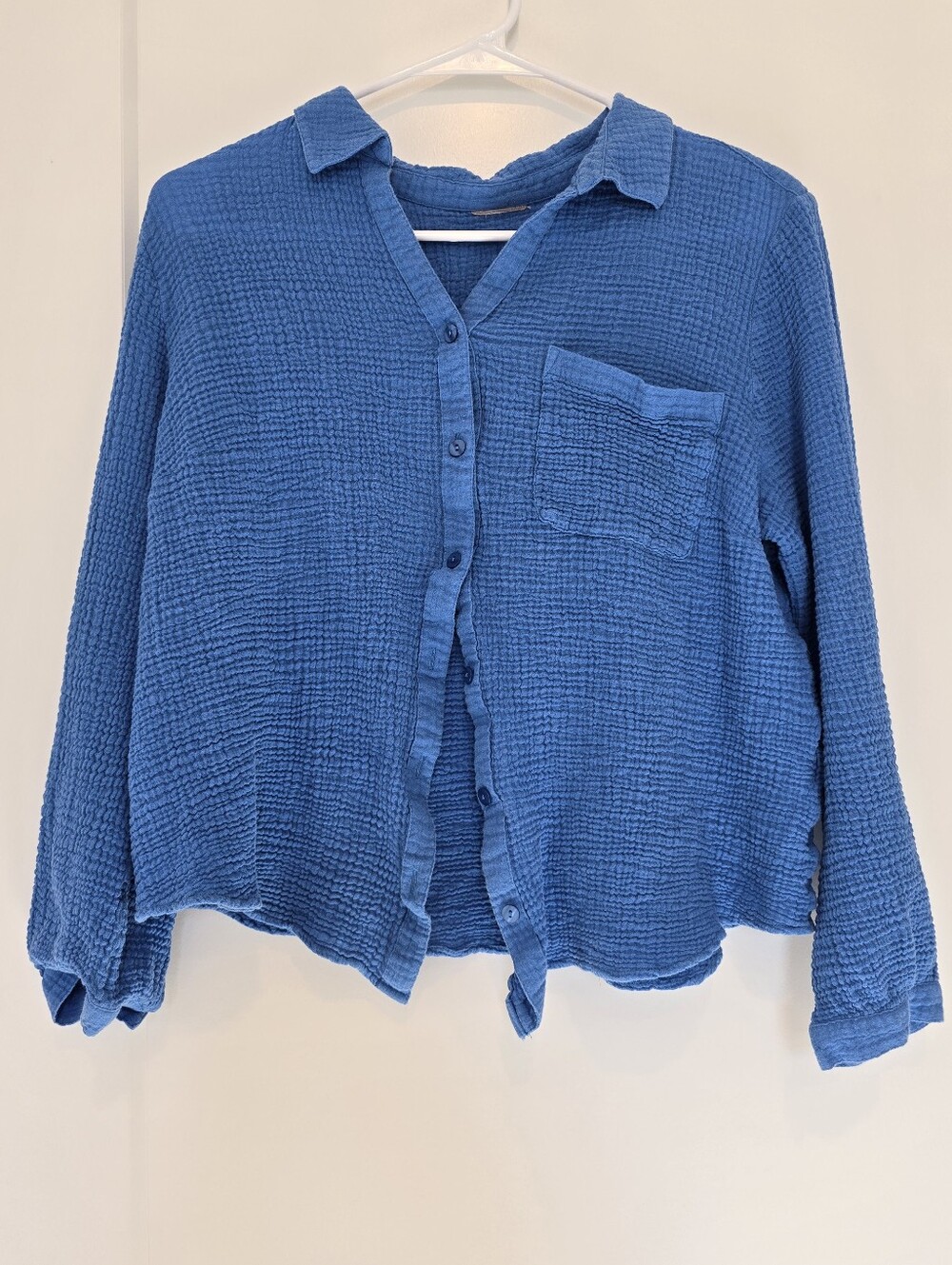 Chico's Gauzy Cottom Bright Blue Textured Cotton Gauze Top Msrp $88